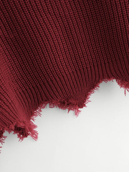 Drop Shoulder Raw Cut Edge Jumper