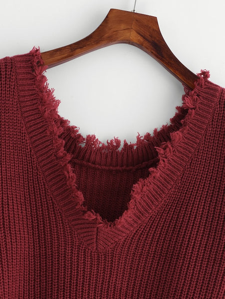 Drop Shoulder Raw Cut Edge Jumper