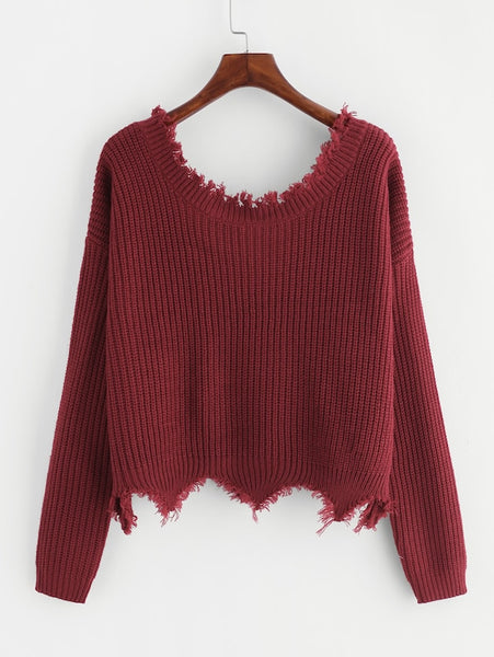 Drop Shoulder Raw Cut Edge Jumper