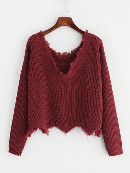 Drop Shoulder Raw Cut Edge Jumper