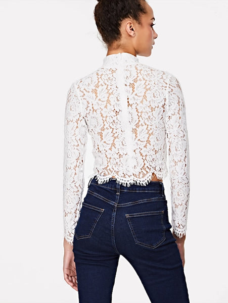 Zip Back Guipure Lace Crop Top
