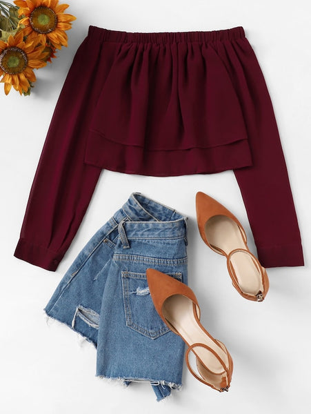 Off Shoulder Solid Blouse