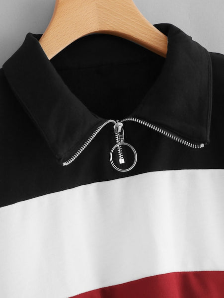 Color Block Zip Up Sweatshirt