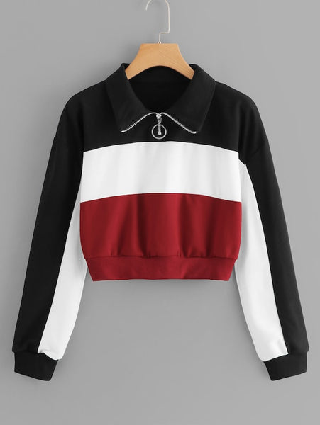 Color Block Zip Up Sweatshirt