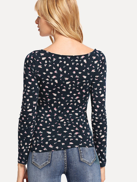 Floral Print Square Neck Tee