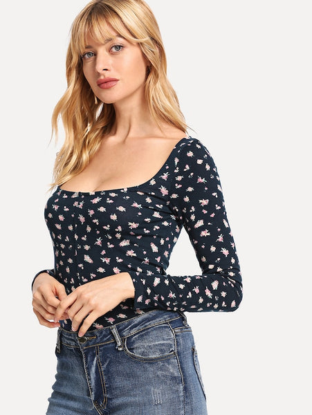 Floral Print Square Neck Tee
