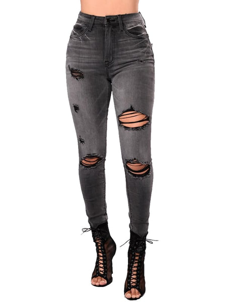 High Waist Shredded Jeans