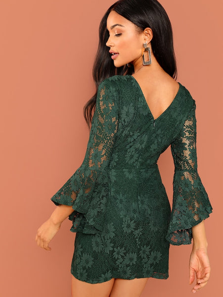 Flounce Sleeve Guipure Lace Dress
