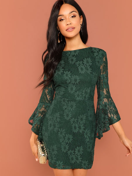 Flounce Sleeve Guipure Lace Dress