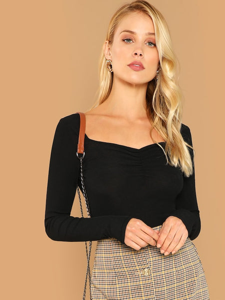 Ruched Detail Slim Fitted Top