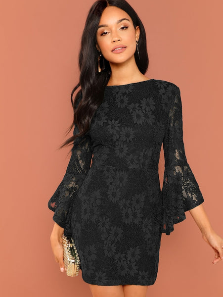Flounce Sleeve Guipure Lace Dress