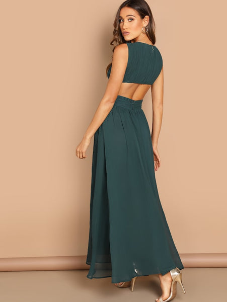 Plunge Neck Crisscross Waist Prom Dress