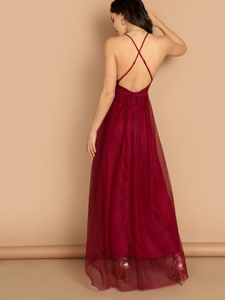 Plunging Neck Crisscross Back Cami Dress