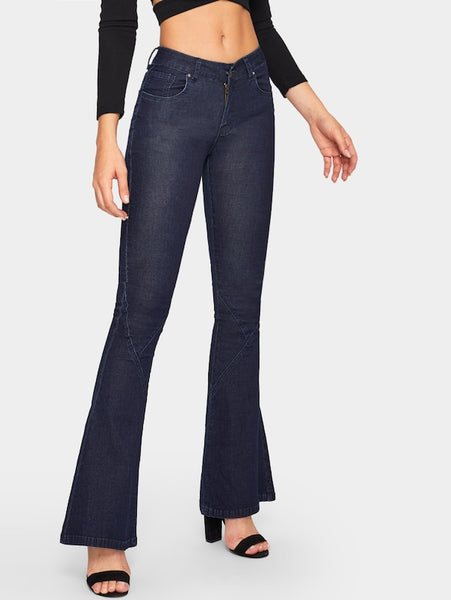 Flare Hem Solid Jeans