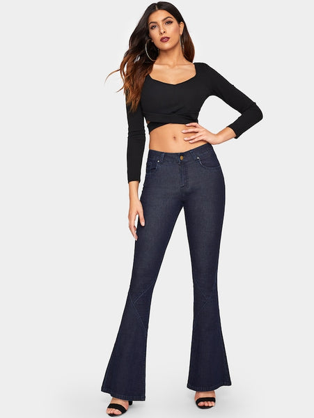 Flare Hem Solid Jeans