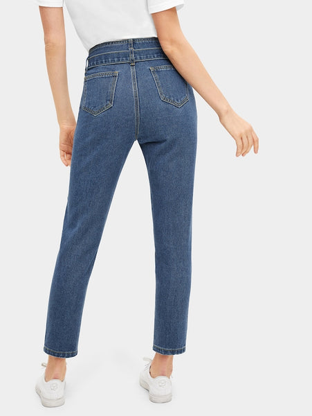 Stitch Detail Waist Tie Jeans