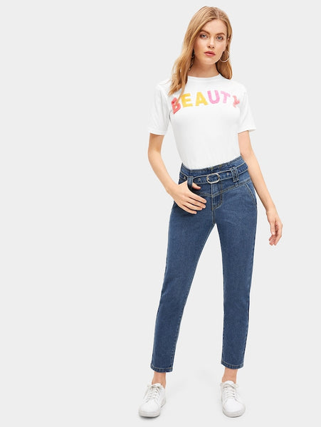 Stitch Detail Waist Tie Jeans