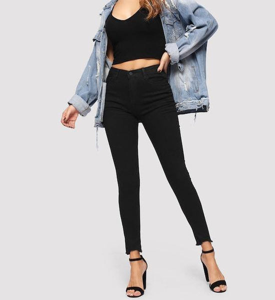 Plain Raw Hem Skinny Jeans