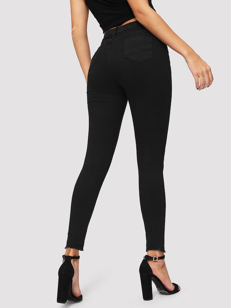 Plain Raw Hem Skinny Jeans