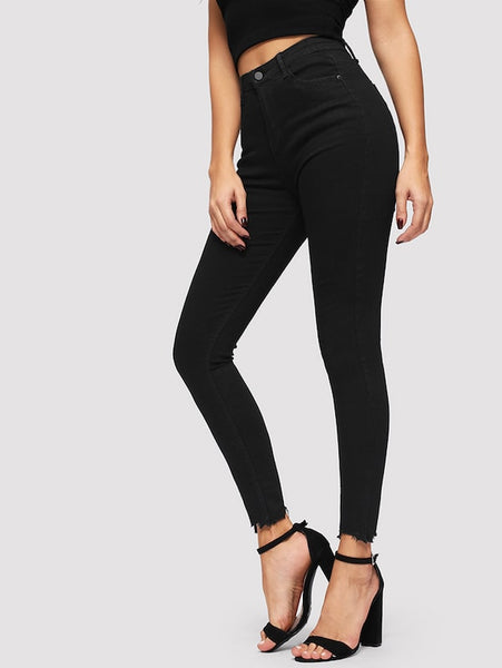 Plain Raw Hem Skinny Jeans