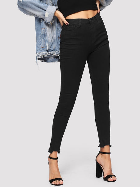 Plain Raw Hem Skinny Jeans
