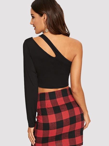 Cutout One Shoulder Solid Fitted Tee