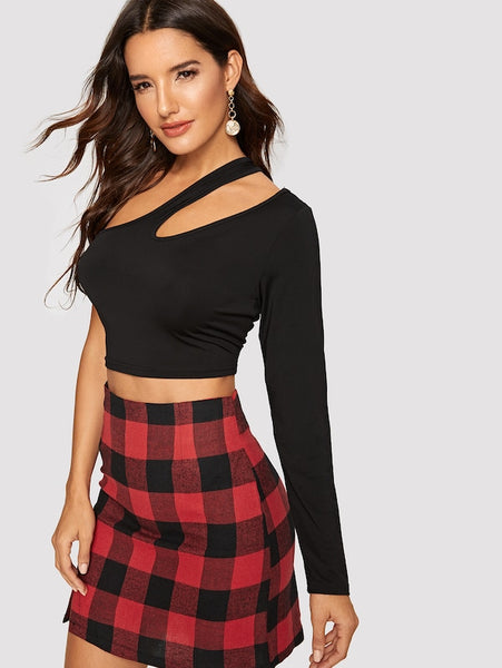 Cutout One Shoulder Solid Fitted Tee