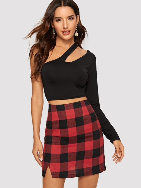 Cutout One Shoulder Solid Fitted Tee