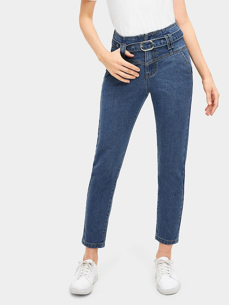 Stitch Detail Waist Tie Jeans